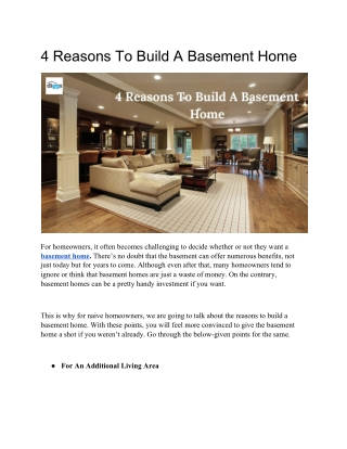 4 Reasons To Build A Basement Home