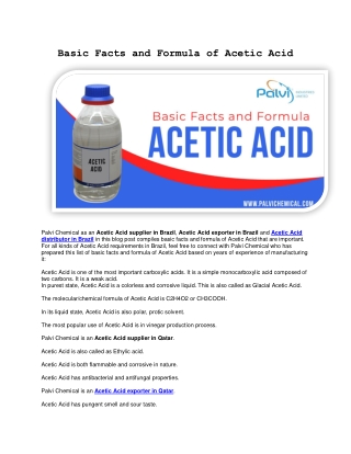 Basic Facts and Formula of Acetic Acid