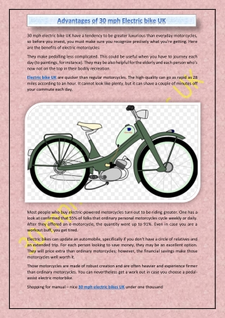 Advantages of 30 mph Electric bike UK