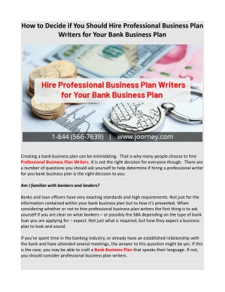 How to Decide if You Should Hire Professional Business Plan Writers for Your Bank Business Plan