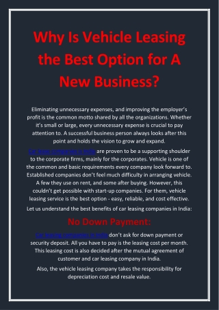 Why Is Vehicle Leasing the Best Option for A New Business?