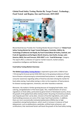 Global Food Safety Testing Market Research Report  2019-2025