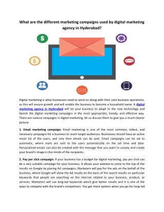 What are the different marketing campaigns used by digital marketing agency in Hyderabad?