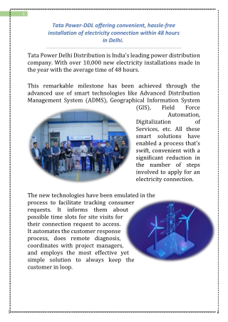 ata Power-DDL offering convenient, hassle-free installation of electricity connection within 48 hours in Delhi