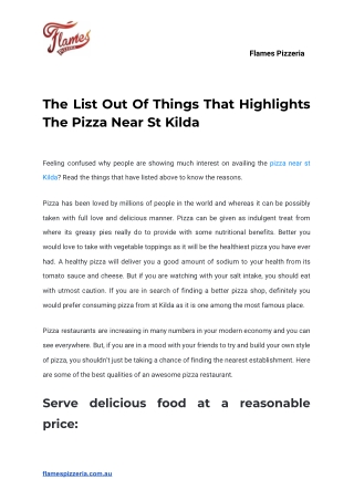 The List Out Of Things That Highlights The Pizza Near St Kilda