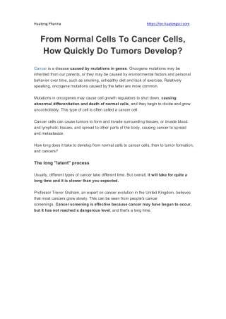 From Normal Cells To Cancer Cells, How Quickly Do Tumors Develop?