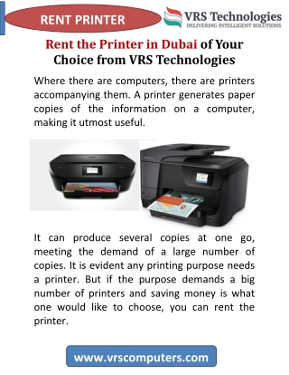 Rent the Printer in Dubai of Your Choice from VRS Technologies