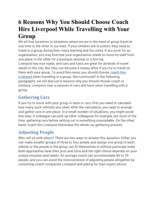 6 Reasons Why You Should Choose Coach Hire Liverpool While Travelling with Your Group