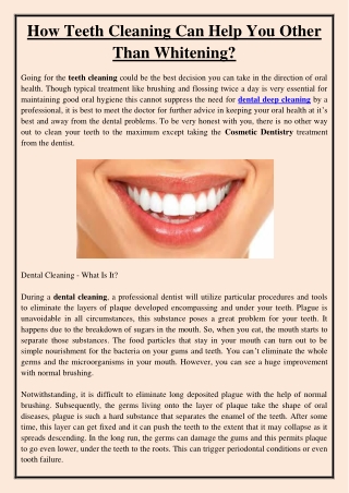 How Teeth Cleaning Can Help You Other Than Whitening?