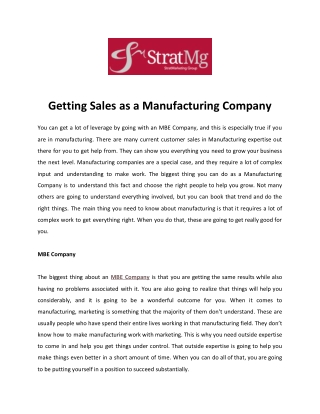 Getting Sales as a Manufacturing Company