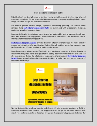 Best interior designers in Delhi– NGLC REALTECH