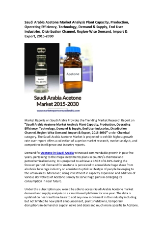 Saudi Arabia Acetone Market Opportunity and Forecast 2015-2030