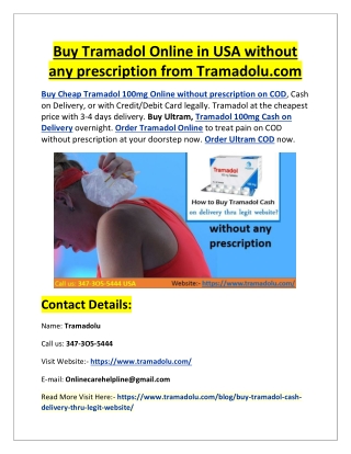 Buy Tramadol Online in USA without any prescription from Tramadolu.com