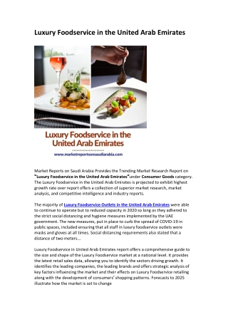 Luxury Foodservice in the United Arab Emirates: Market Trends, Opportunity and Forecast 2025