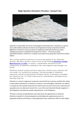 High Quality Dolomite Powder Anand Talc