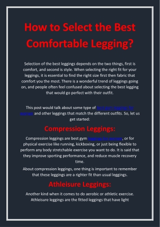 How to Select the Best Comfortable Legging?