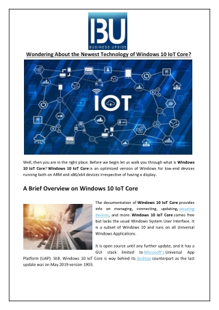 Wondering About the Newest Technology of Windows 10 IoT Core