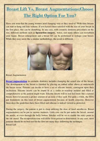 Breast Lift Vs. Breast Augmentations:Choose The Right Option For You?