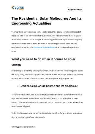 The Residential Solar Melbourne And Its Engrossing Actualities