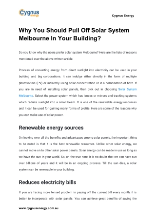 Why You Should Pull Off Solar System Melbourne In Your Building?