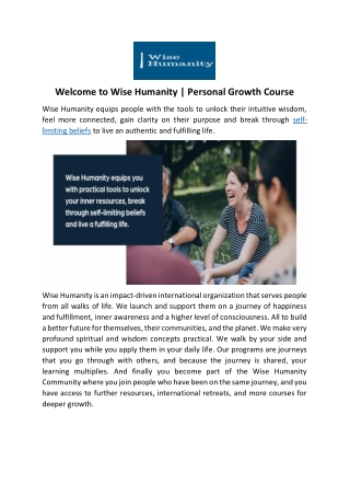 Welcome to Wise Humanity | Personal Growth Course