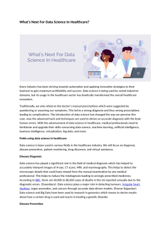 What’s Next For Data Science In Healthcare?