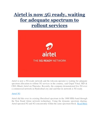 Airtel is now 5G ready, waiting for adequate spectrum to rollout services