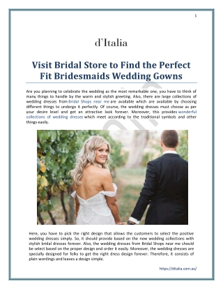 Visit Bridal Store to Find the Perfect Fit Bridesmaids Wedding Gowns