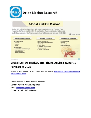 Global Krill Oil Market Trends, Size, Competitive Analysis and Forecast 2019-2025