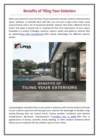 Benefits Of Tiling Your Exteriors