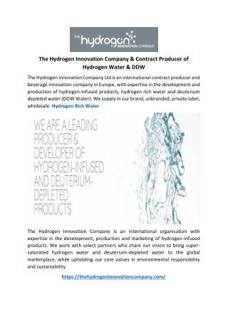 The Hydrogen Innovation Company & Contract Producer of Hydrogen Water & DDW