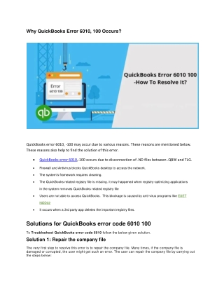 Why QuickBooks Error 6010, 100 Occurs?