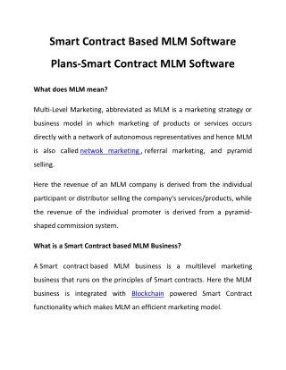 Smart Contract Based MLM Software Plans-Smart Contract MLM Software