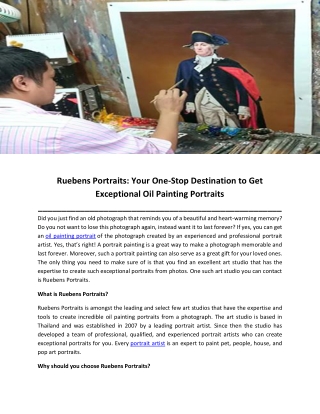 Ruebens Portraits: Your One-Stop Destination to Get Exceptional Oil Painting Portraits