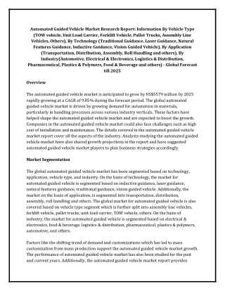 Automated Guided Vehicle Market 2021: COVID-19 Impact Comprehensive Analysis, Business Opportunities, Development Strate