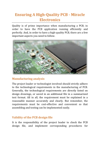 Ensuring A High-Quality PCB - Miracle Electronics