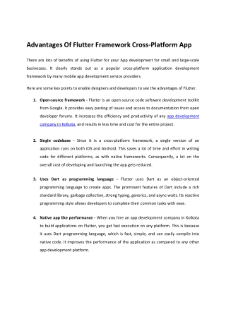 Advantages Of Flutter Framework Cross-Platform App