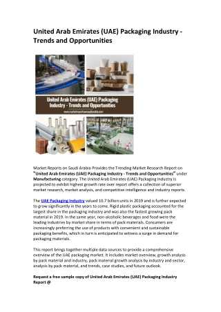 United Arab Emirates (UAE) Packaging Industry - Trends and Opportunities