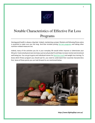 Notable Characteristics of Effective Fat Loss Programs