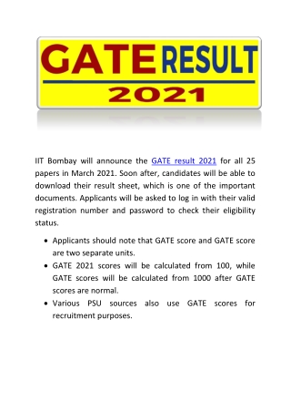 GATE Result 2021 and GATE 2021 Scorecard Online.