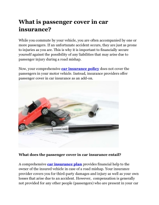 What is passenger cover in car insurance?