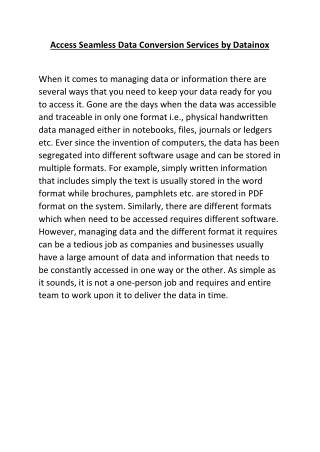 Access Seamless Data Conversion Services by Datainox