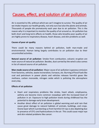 Causes, effect, and solution of air pollution