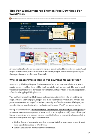 Tips For WooCommerce Themes Free Download For WordPress