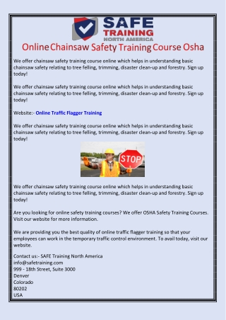 Online Chainsaw Safety Training Course Osha