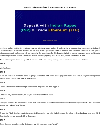 Deposit INR Instantly and Start Trading With Koinbazar