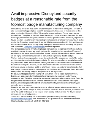 Avail impressive Disneyland security badges at a reasonable rate from the topmost badge manufacturing company
