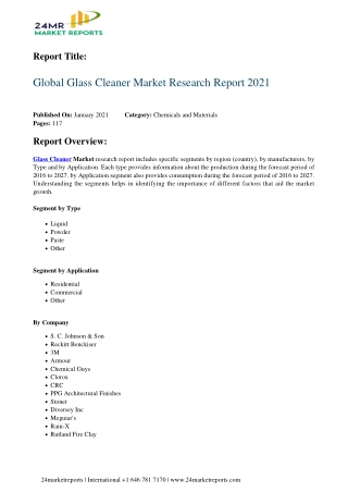 Glass Cleaner Market Research Report 2021