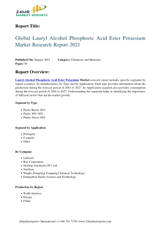 Lauryl Alcohol Phosphoric Acid Ester Potassium Market Research Report 2021