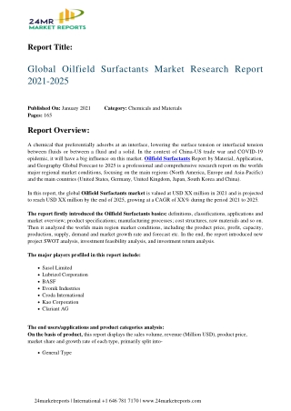 Oilfield Surfactants Market Research Report 2021-2025